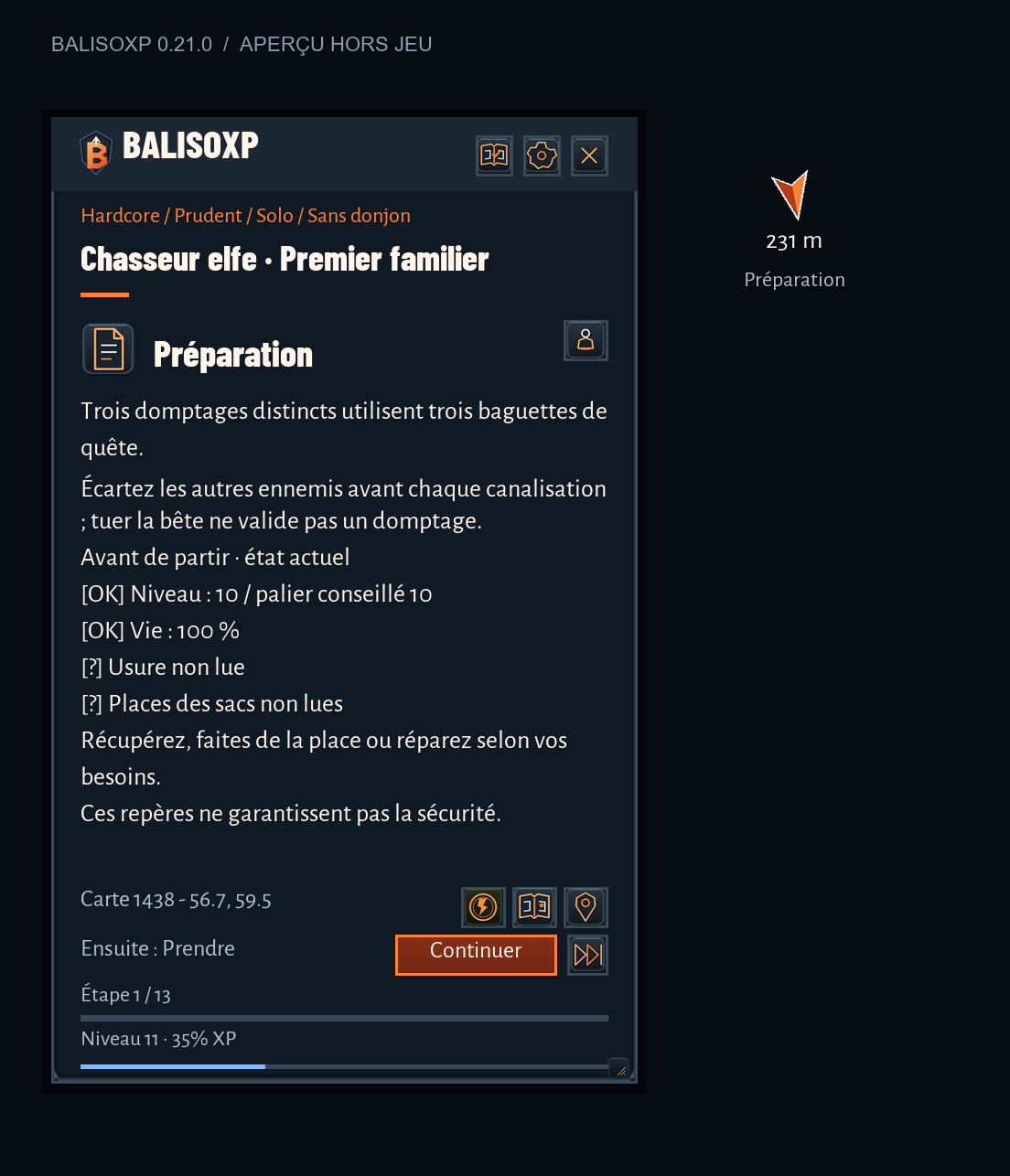 Module de domptage du chasseur elfe, moteur 0.21 simulé hors jeu